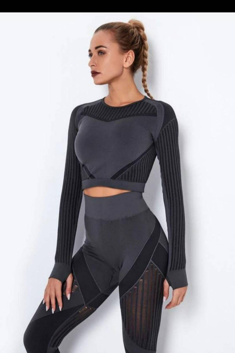 Tummy Control High Waist Seamless Top And Leggings 2 Piece Set - Black - TGC Boutique - Active wear Set