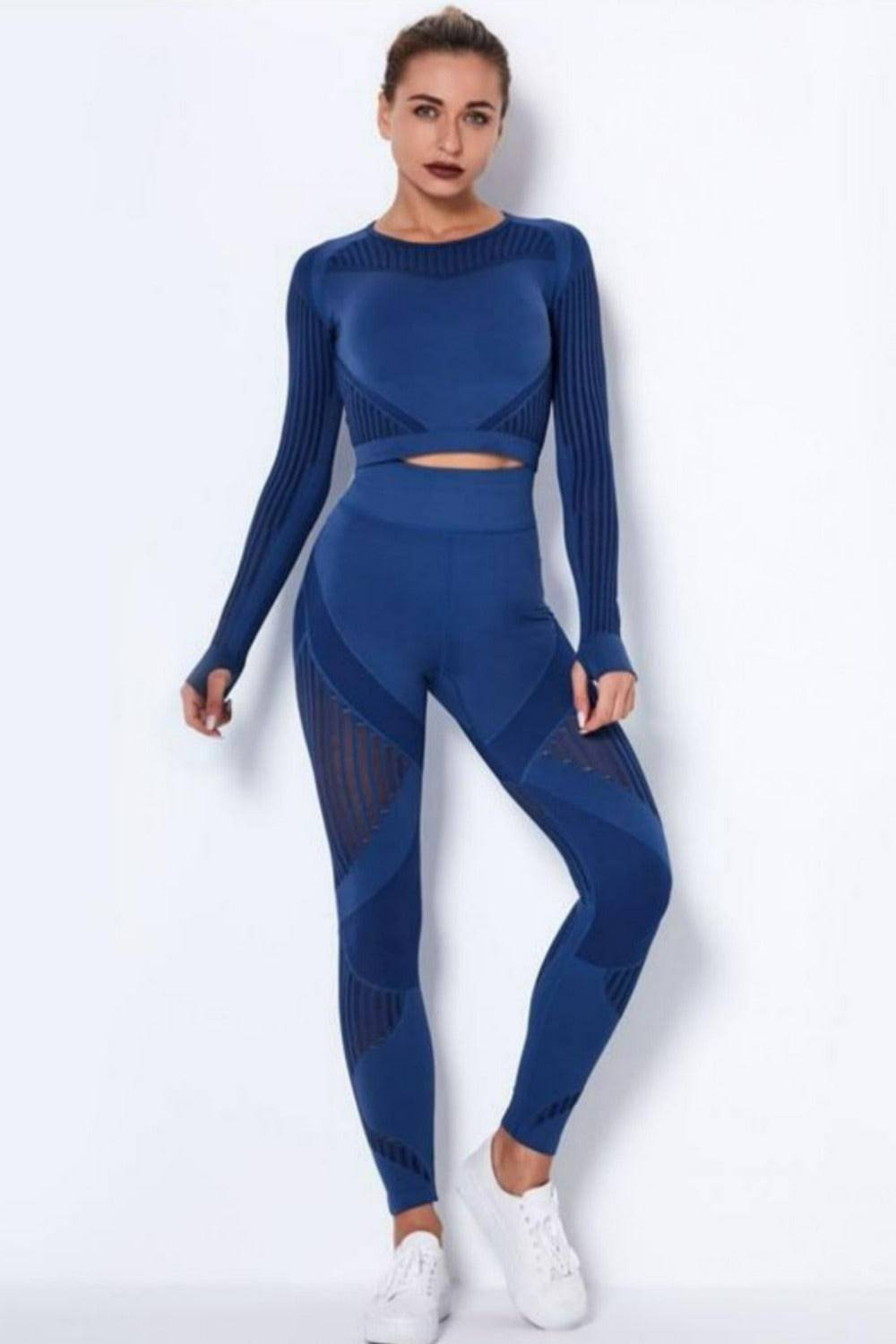 Tummy Control High Waist Seamless Top And Leggings 2 Piece Set - Blue - TGC Boutique - 2 Piece Set