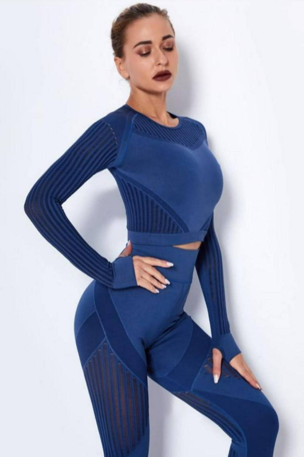 Tummy Control High Waist Seamless Top And Leggings 2 Piece Set - Blue - TGC Boutique - 2 Piece Set