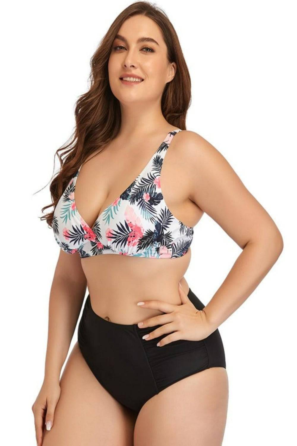Two-Piece Plus Size Bikini High Waist Tummy Control Push Up Bra Swimsuit - TGC Boutique - Plus Size Swimsuit