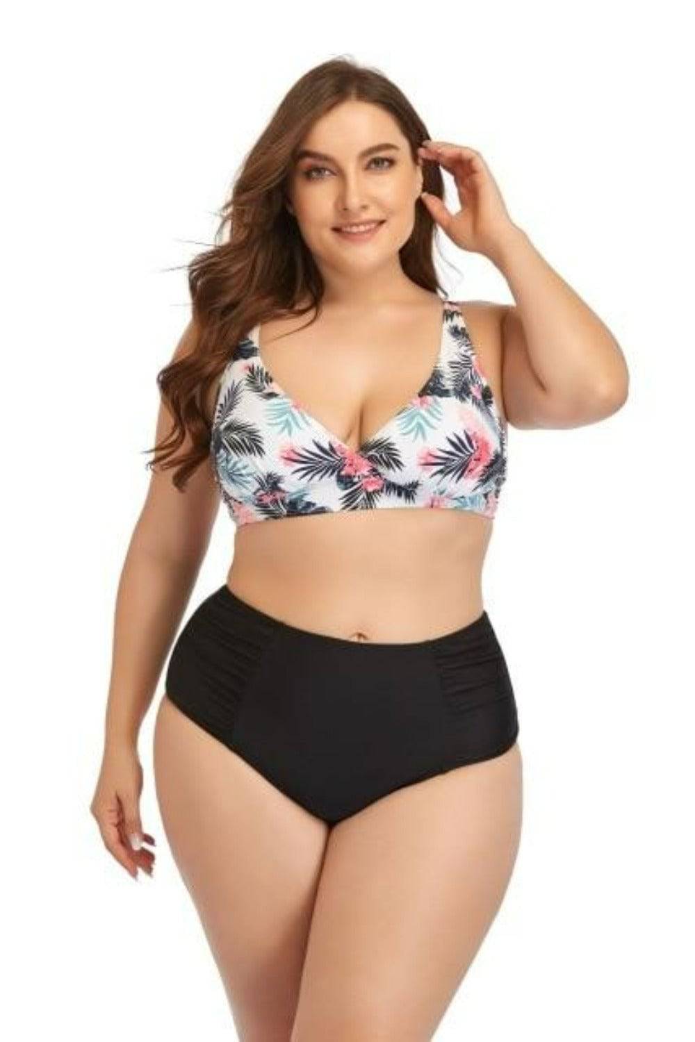 Two-Piece Plus Size Bikini High Waist Tummy Control Push Up Bra Swimsuit - TGC Boutique - Plus Size Swimsuit