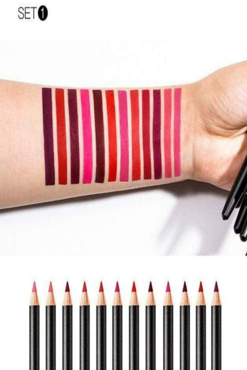 Ultra Durable Waterproof Matte Lipstick Lip Liner Pencil Kit - 12 Pack - TGC Boutique - Lip Liner Makeup