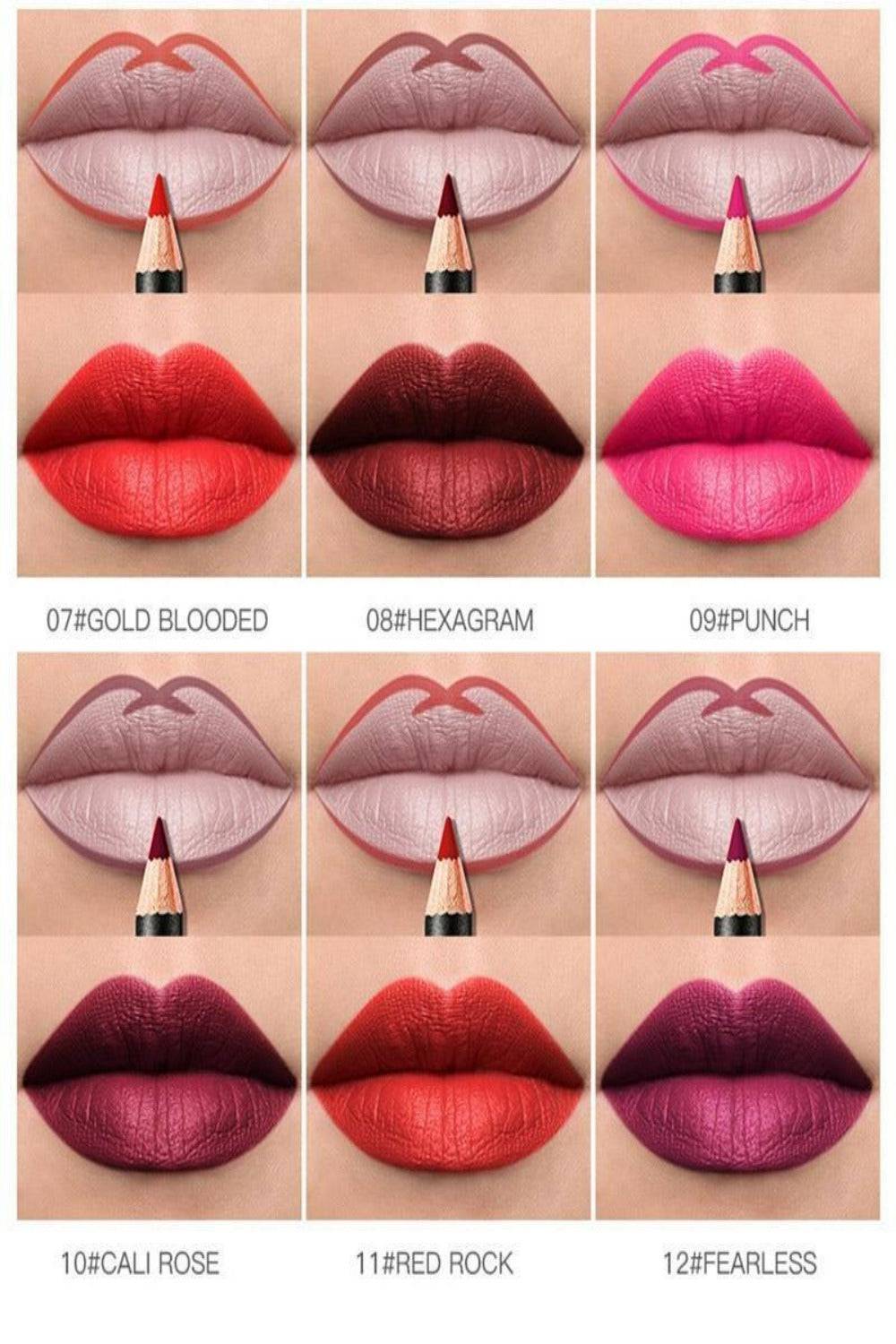 Ultra Durable Waterproof Matte Lipstick Lip Liner Pencil Kit - 12 Pack - TGC Boutique - Lip Liner Makeup