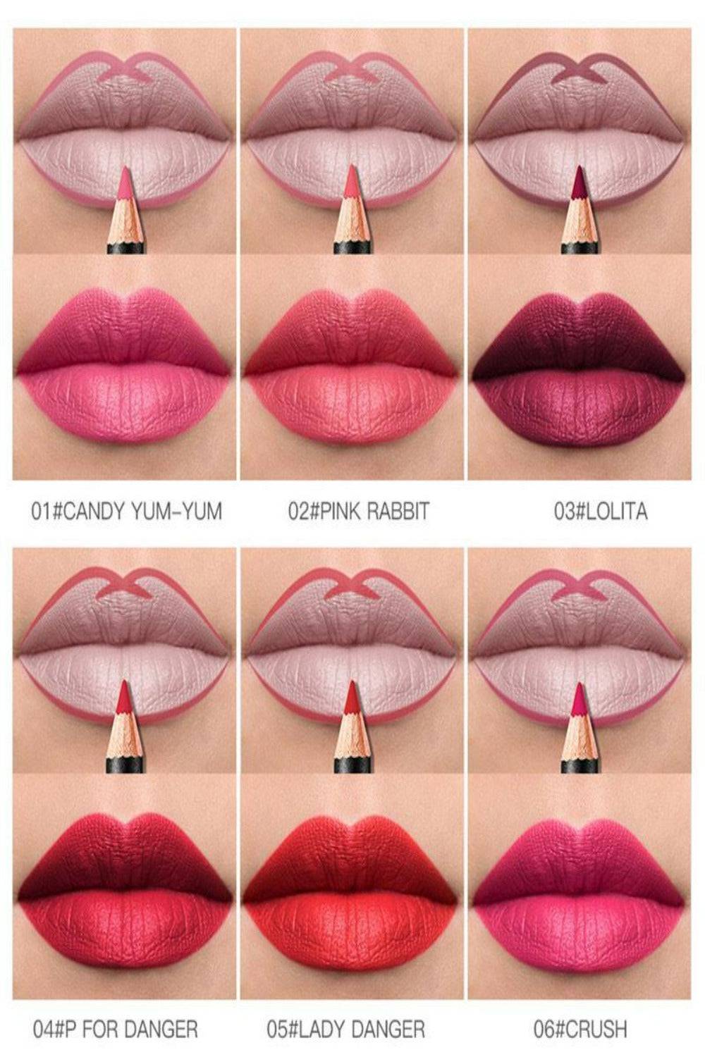 Ultra Durable Waterproof Matte Lipstick Lip Liner Pencil Kit - 12 Pack - TGC Boutique - Lip Liner Makeup