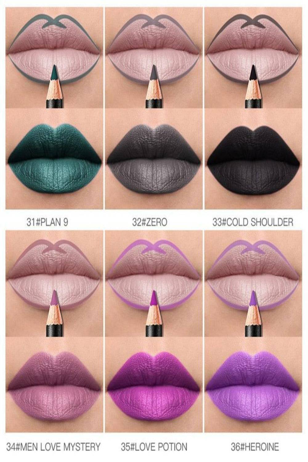 Ultra Durable Waterproof Matte Lipstick Lip Liner Pencil Kit - 12 Pack - TGC Boutique - Lip Liner Makeup