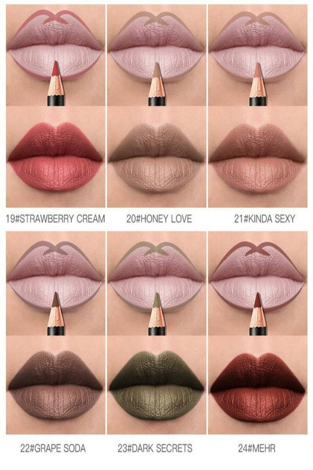 Ultra Durable Waterproof Matte Lipstick Lip Liner Pencil Kit - 12 Pack - TGC Boutique - Lip Liner Makeup