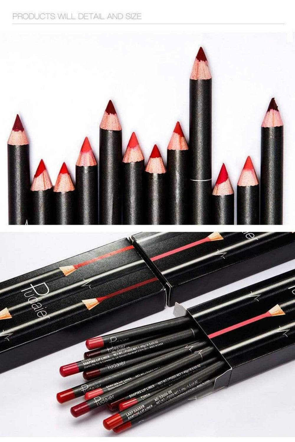 Ultra Durable Waterproof Matte Lipstick Lip Liner Pencil Kit - 12 Pack - TGC Boutique - Lip Liner Makeup