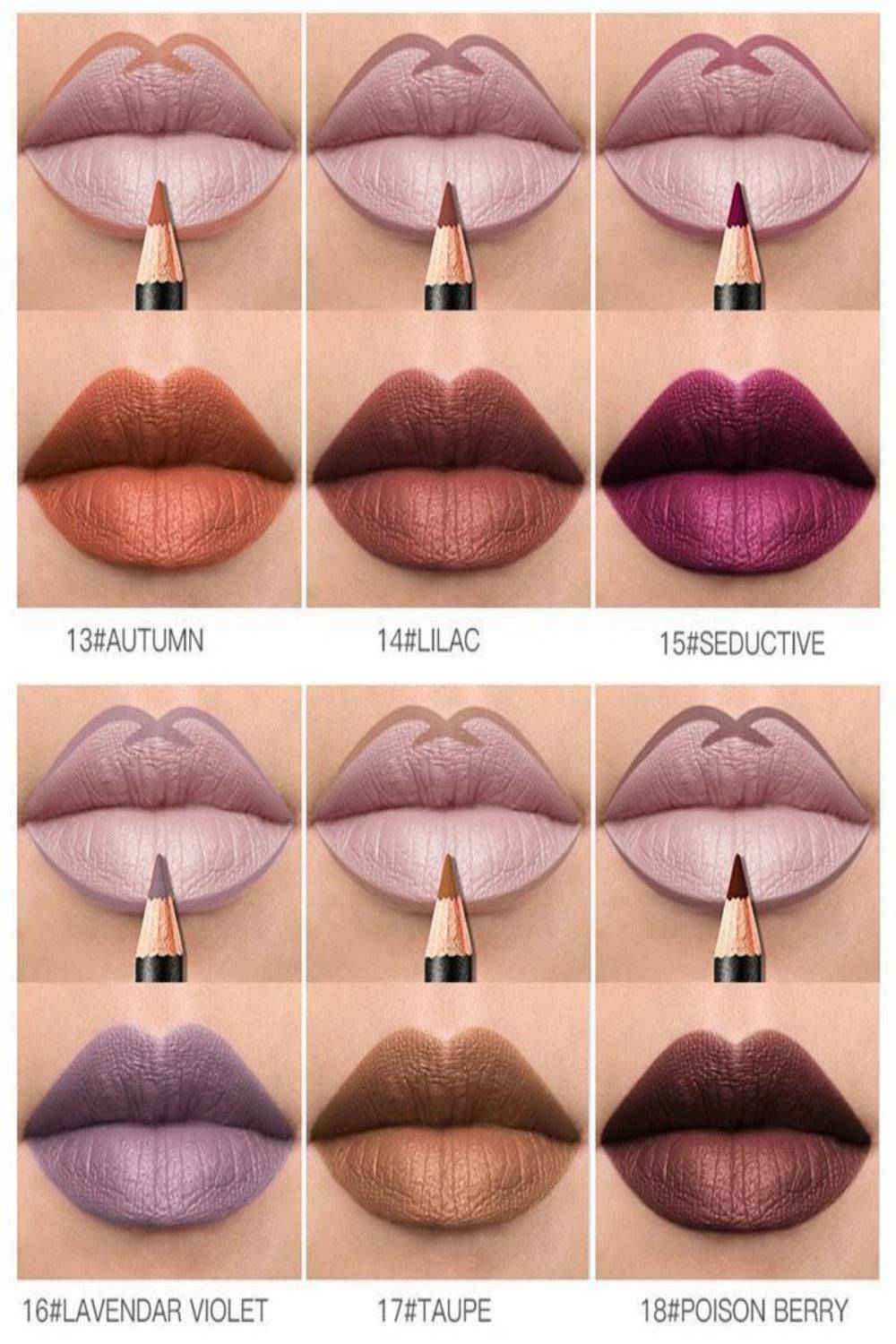 Ultra Durable Waterproof Matte Lipstick Lip Liner Pencil Kit - 12 Pack - TGC Boutique - Lip Liner Makeup