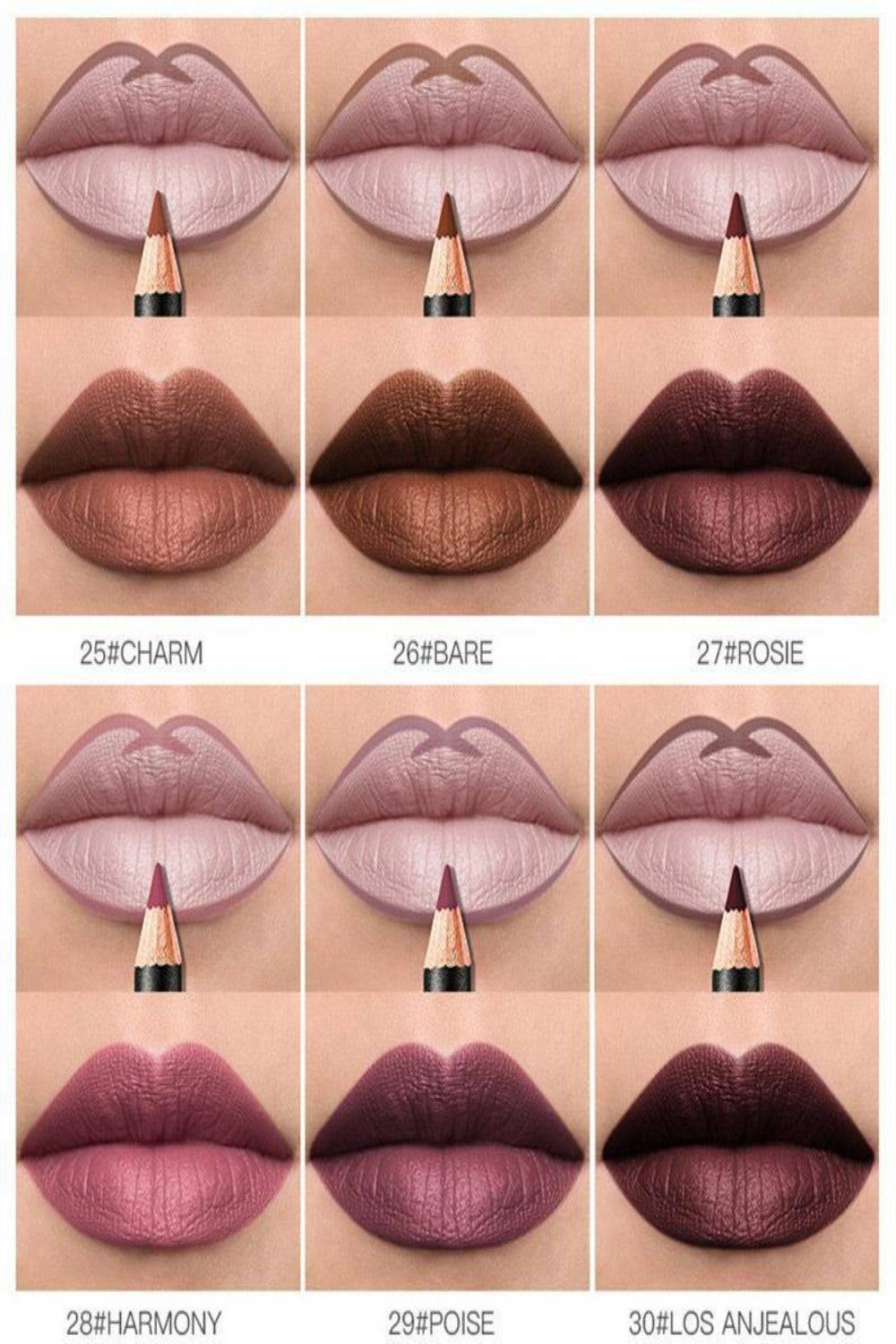 Ultra Durable Waterproof Matte Lipstick Lip Liner Pencil Kit - 12 Pack - TGC Boutique - Lip Liner Makeup