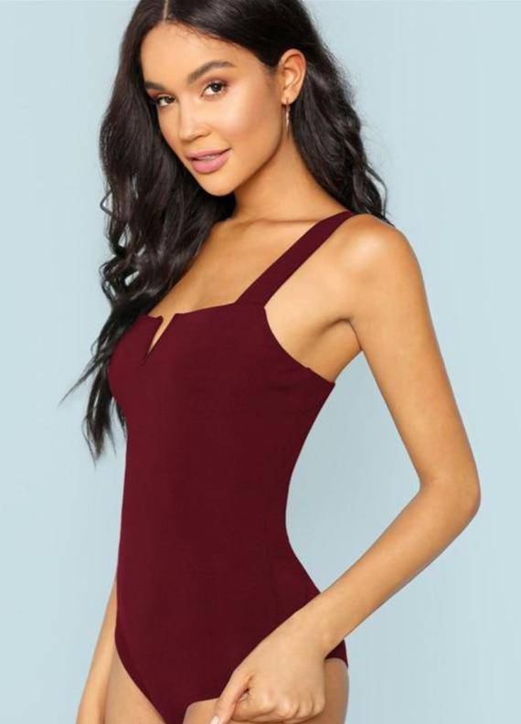 V-Cut Minimalist Bodysuit Swimsuit - Burgundy - TGC Boutique - Swimsuit