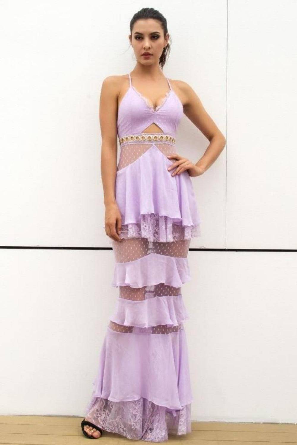 Valerie Layered Chiffon Lace Mermaid Maxi Dress - Light purple - TGC Boutique - Dress