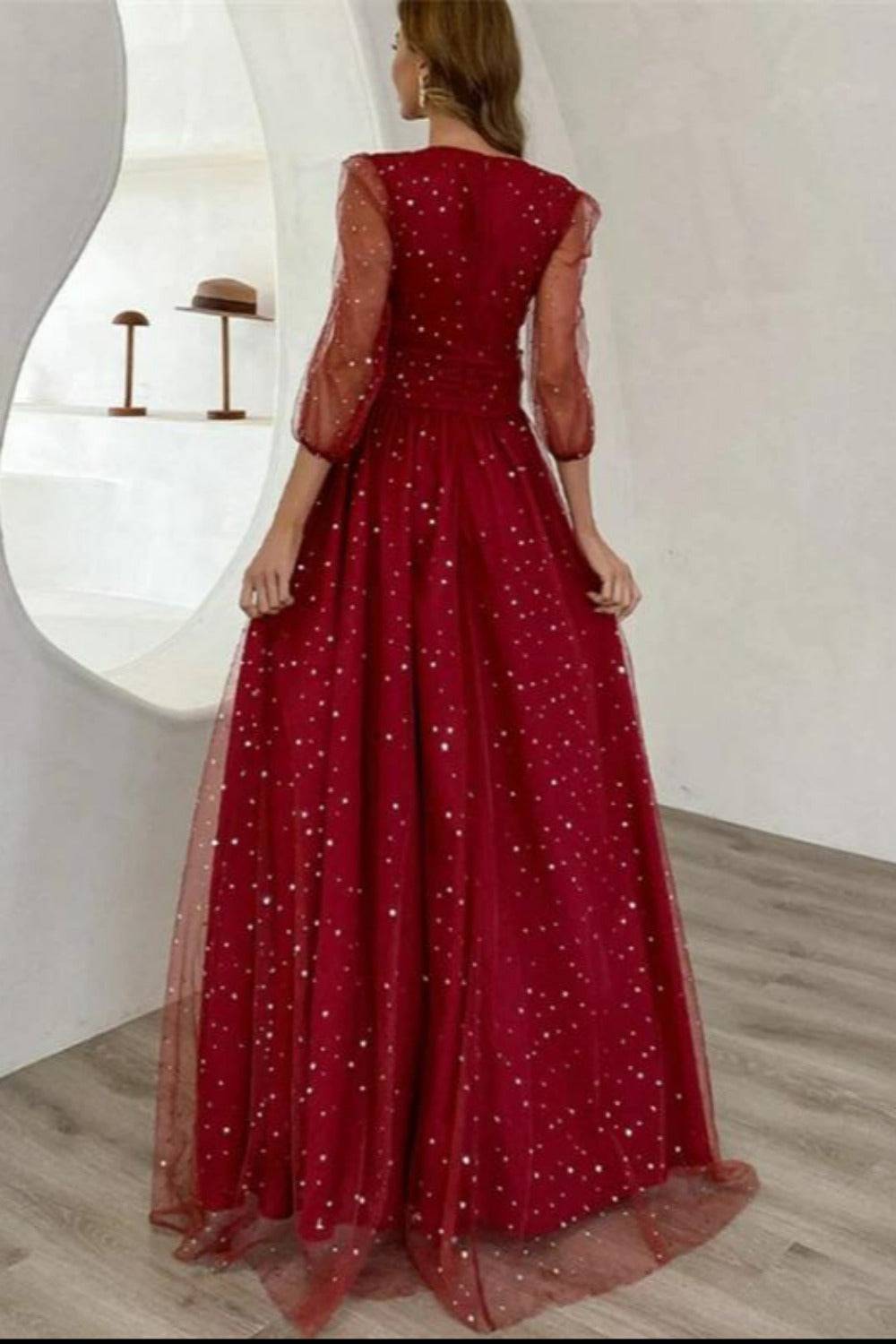 Waist Fitted High Slit Long Sleeve Maxi Dress - TGC Boutique - Star Dress