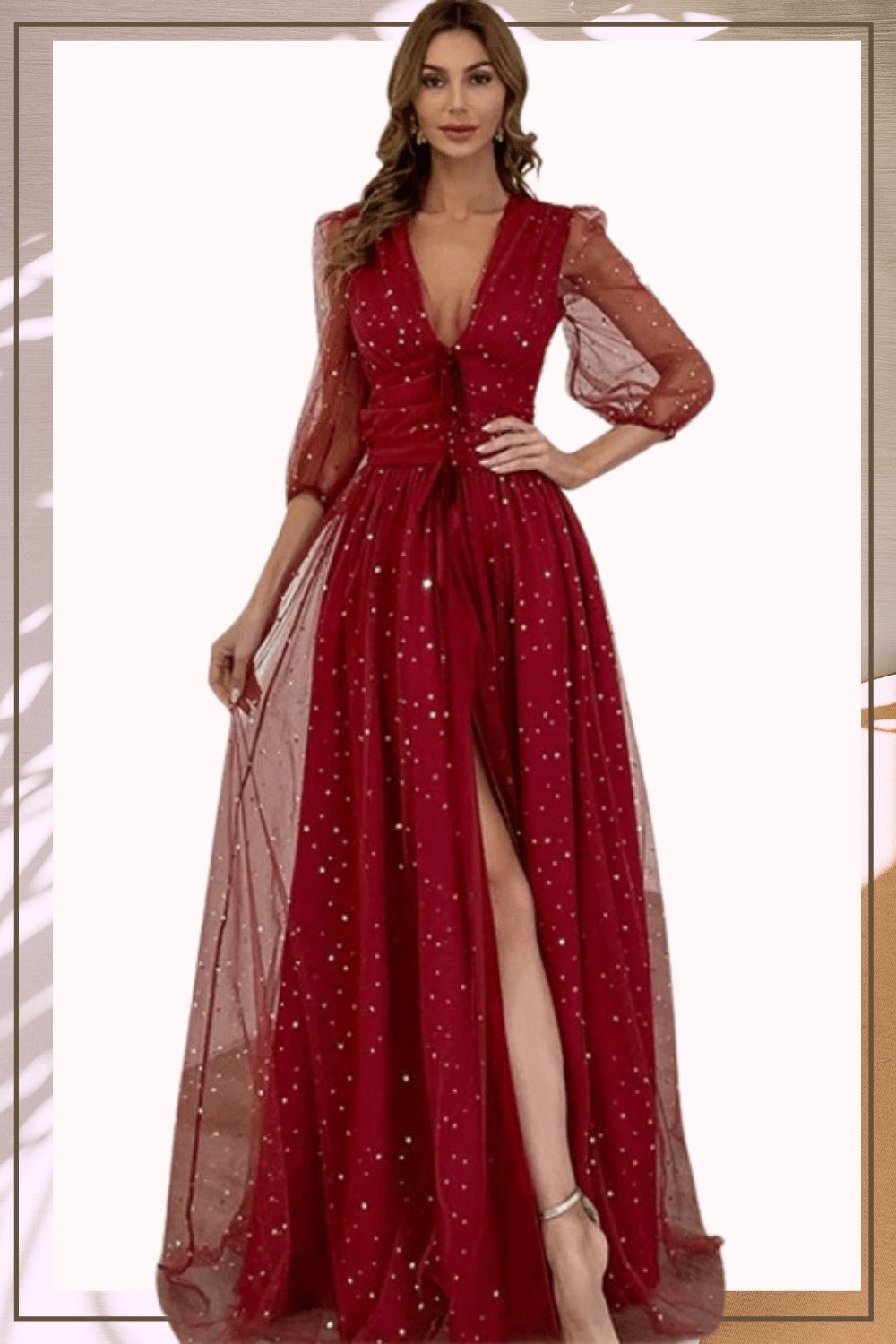 Waist Fitted High Slit Long Sleeve Maxi Dress - TGC Boutique - Star Dress