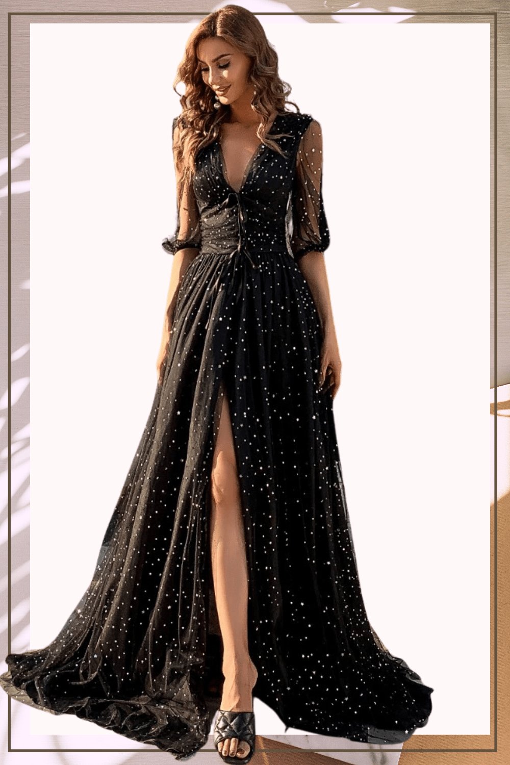 Waist Fitted High Slit Long Sleeve Maxi Dress - TGC Boutique - Star Dress