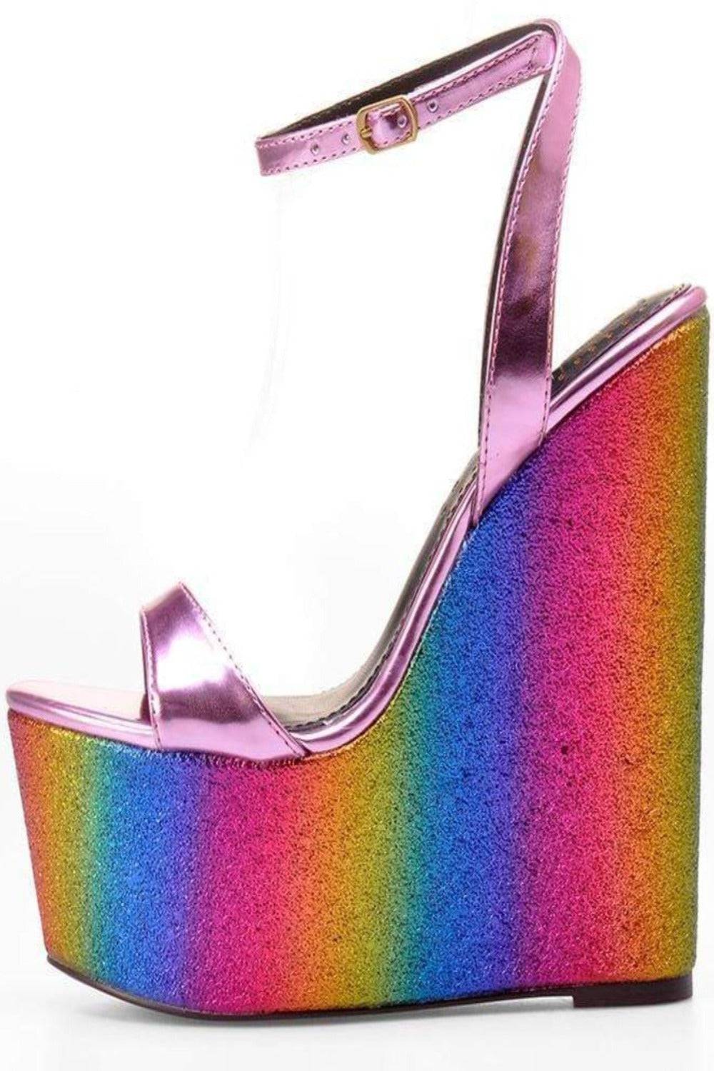 Wedge High Heel Metallic Platform Sandals - TGC Boutique - Glitter Shoes