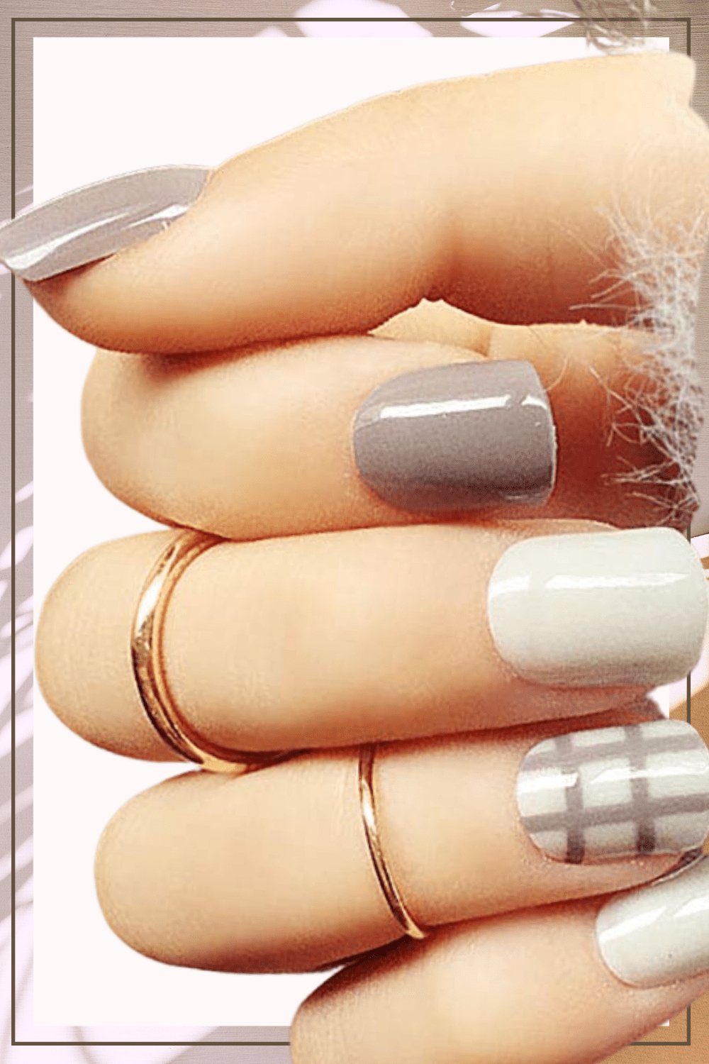 White And Gray checkered Short Square Press On Nails Kit - TGC Boutique - Press On Nails