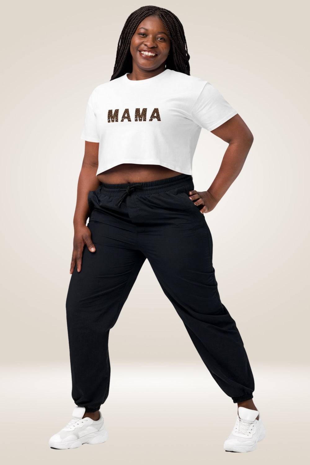 White Crop Top Leopard print Graphic "Mama" - TGC Boutique - Crop Top