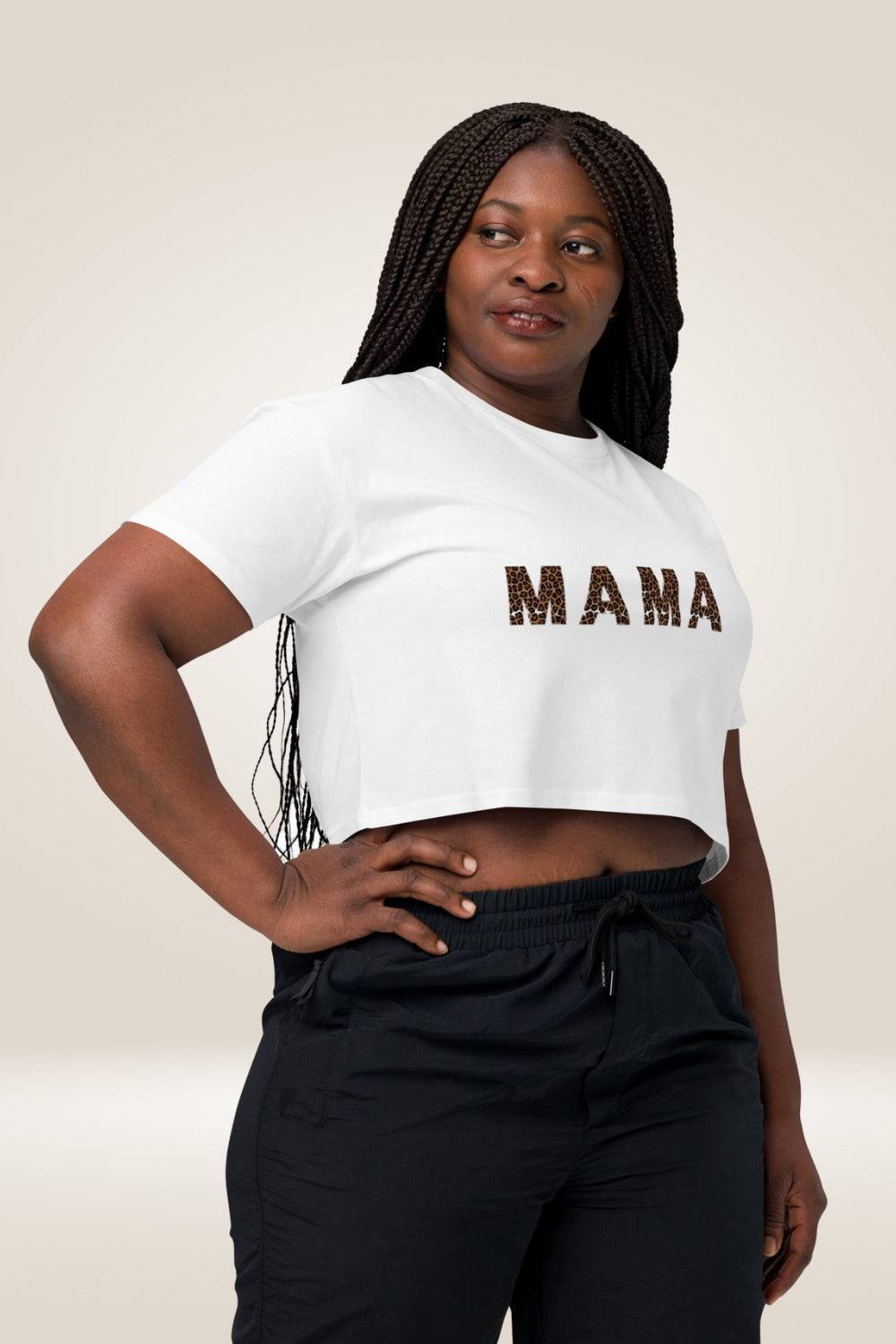 White Crop Top Leopard print Graphic "Mama" - TGC Boutique - Crop Top