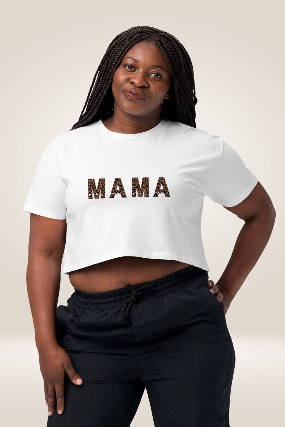 White Crop Top Leopard print Graphic "Mama" - TGC Boutique - Crop Top
