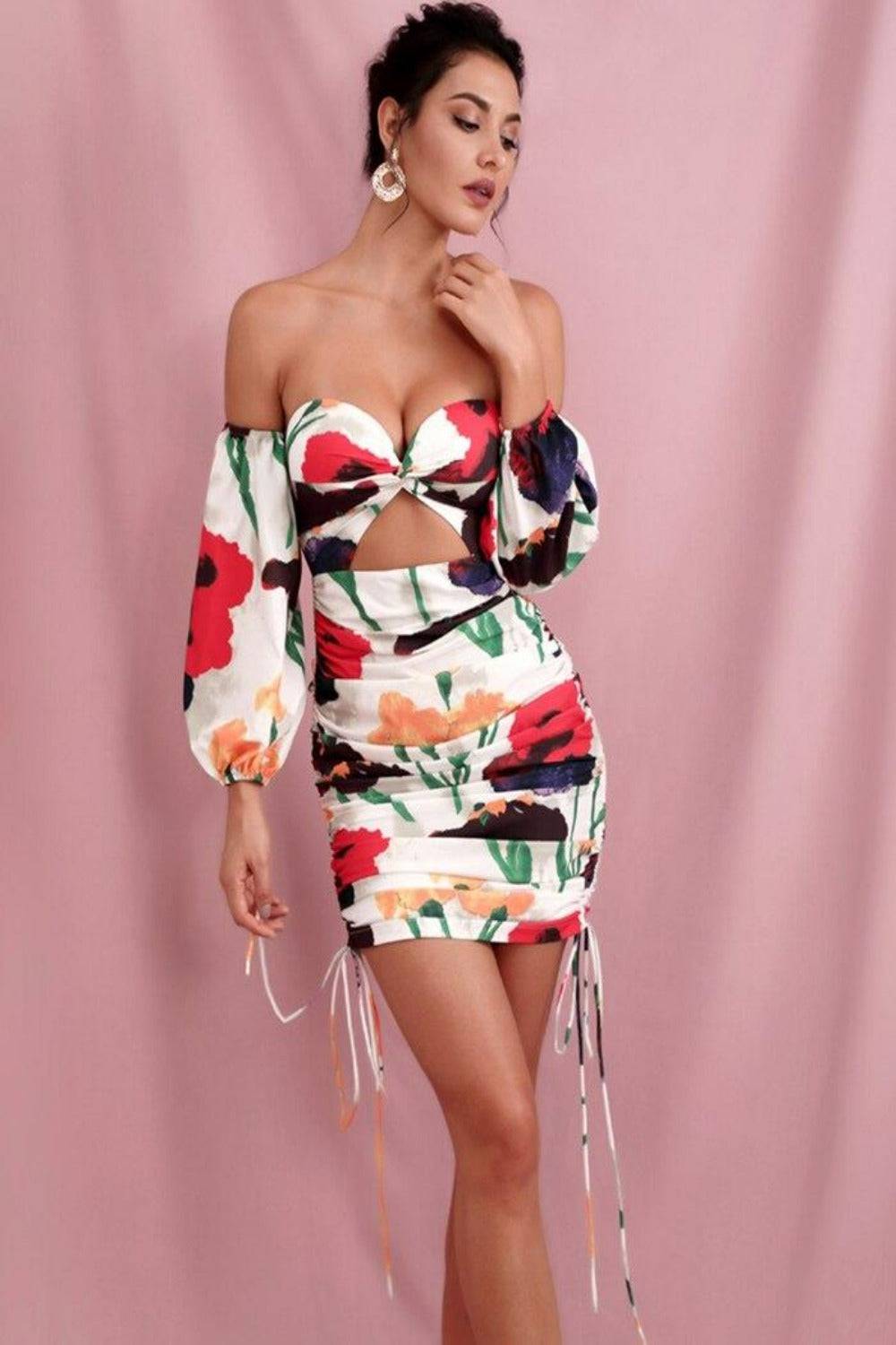 White Floral Cut Out Mini Bodycon Dress - TGC Boutique - Bodycon Dress