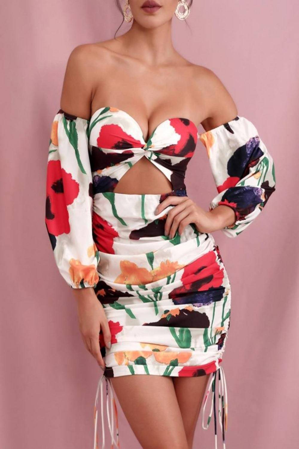 White Floral Cut Out Mini Bodycon Dress - TGC Boutique - Bodycon Dress