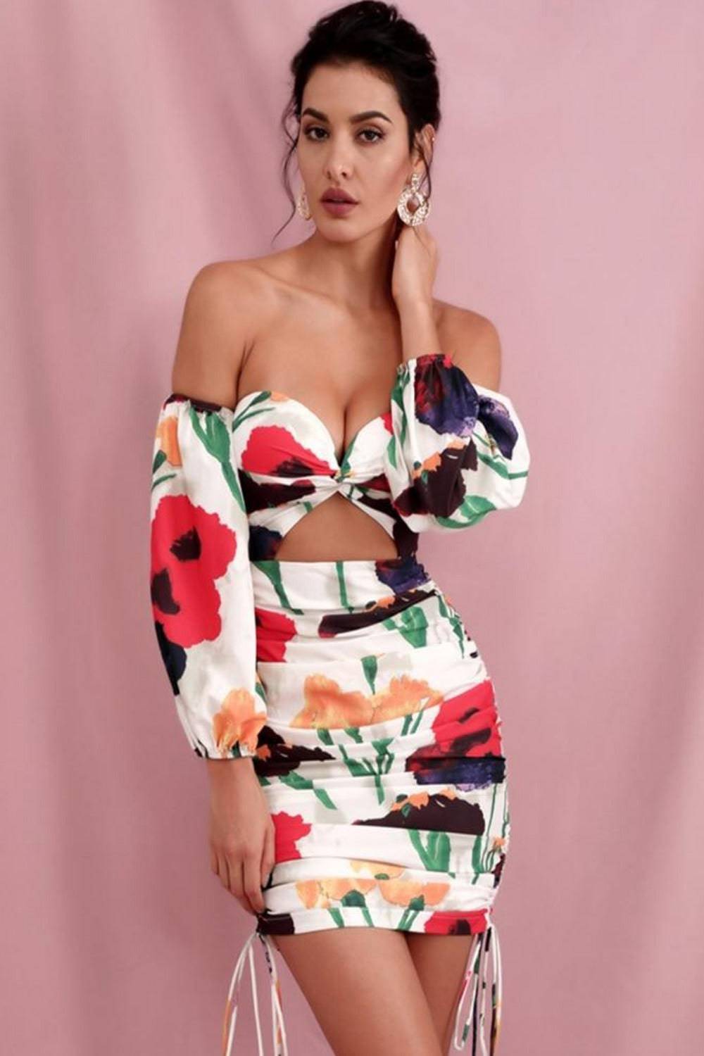 White Floral Cut Out Mini Bodycon Dress - TGC Boutique - Bodycon Dress