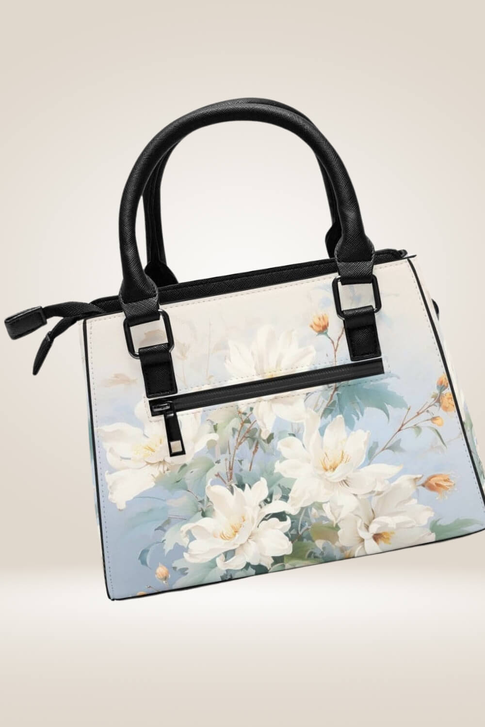 White Flowers Blue Satchel Bag - TGC Boutique - Satchel Handbag