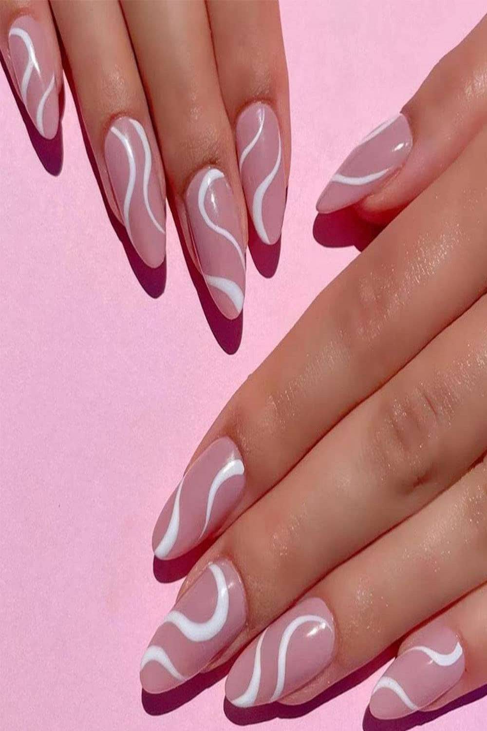White French Tip Wave Swirl Press On Nails Kit - TGC Boutique - Press On Nails