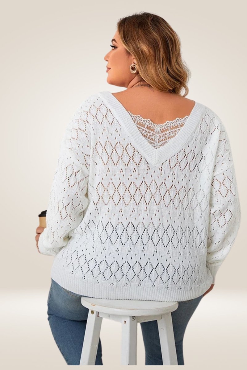 White Knitted Plus Size Sweater - TGC Boutique - Sweater