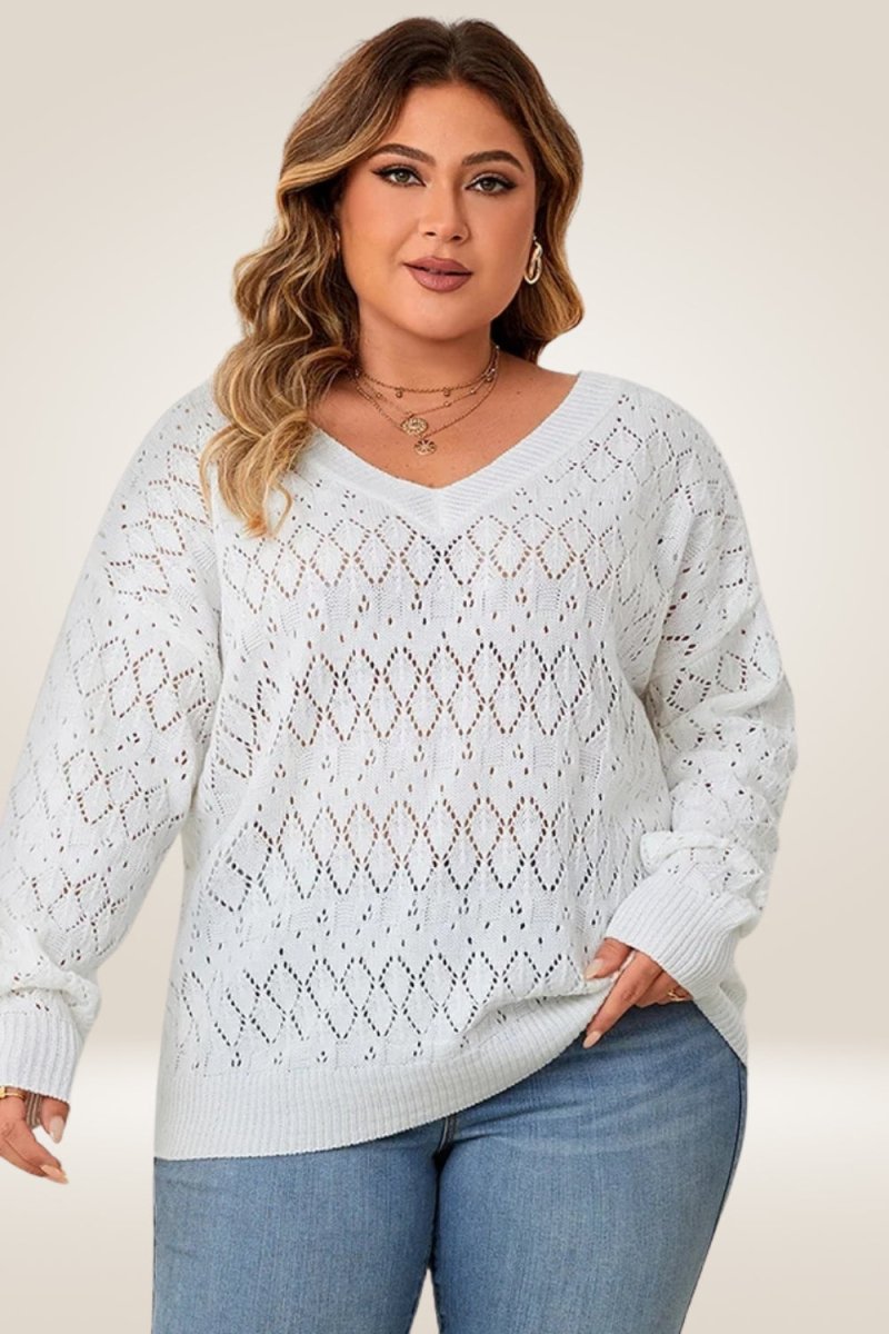 White Knitted Plus Size Sweater - TGC Boutique - Sweater