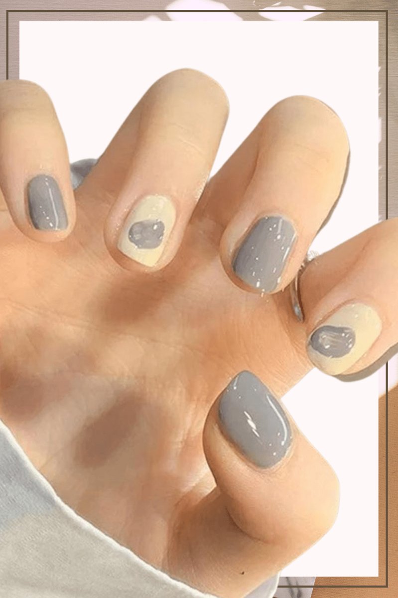 White Press On Nails Gray Glossy Coffin Nail Kit - TGC Boutique - Press On Nails