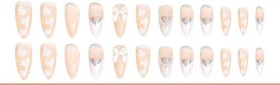 White Press On Nails Heart French Glossy Coffin Crystal Nail Kit - TGC Boutique - Press On Nails