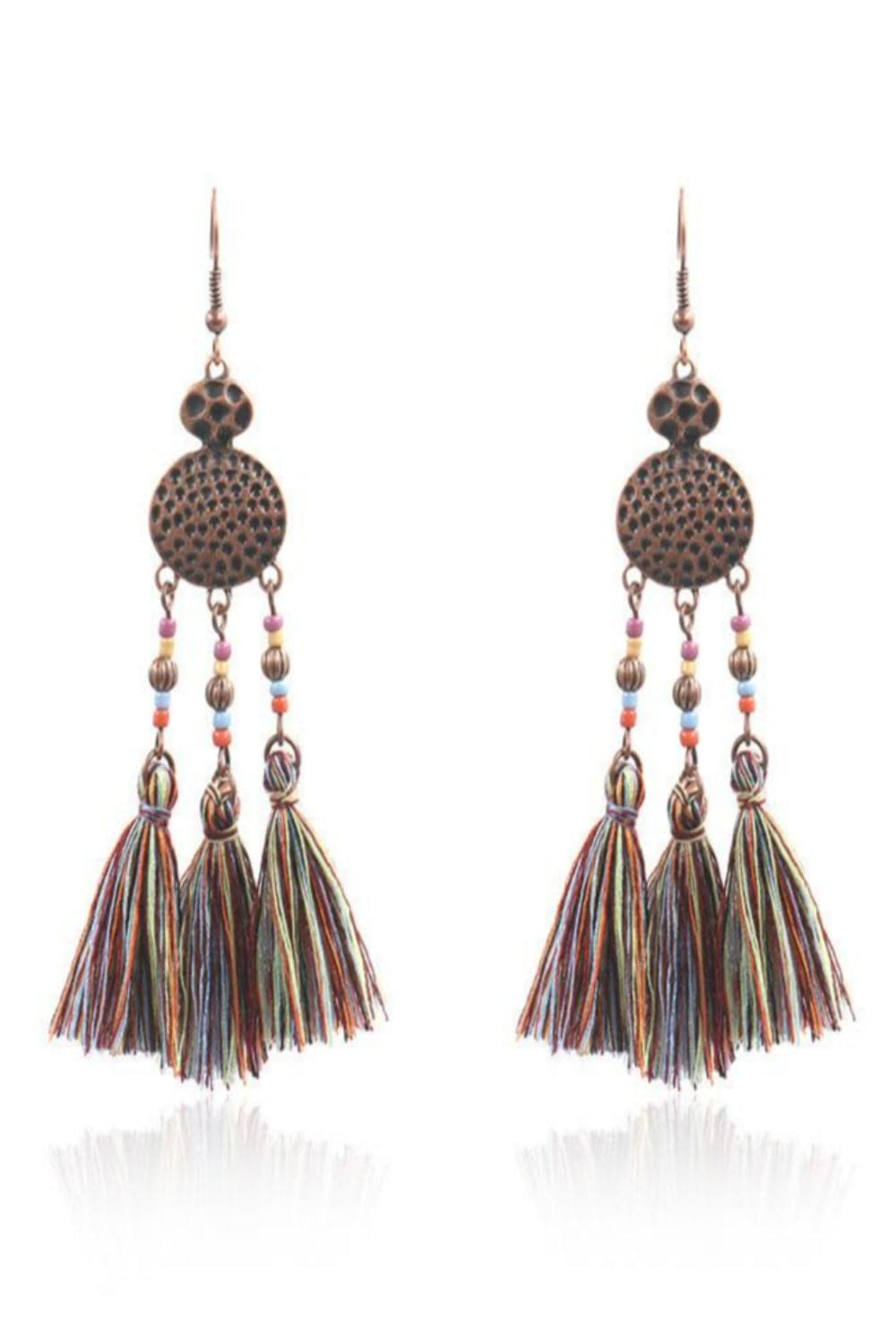 Woven Silk Geometric Fan Tassel Bohemian Earrings - TGC Boutique - Dangle Earrings