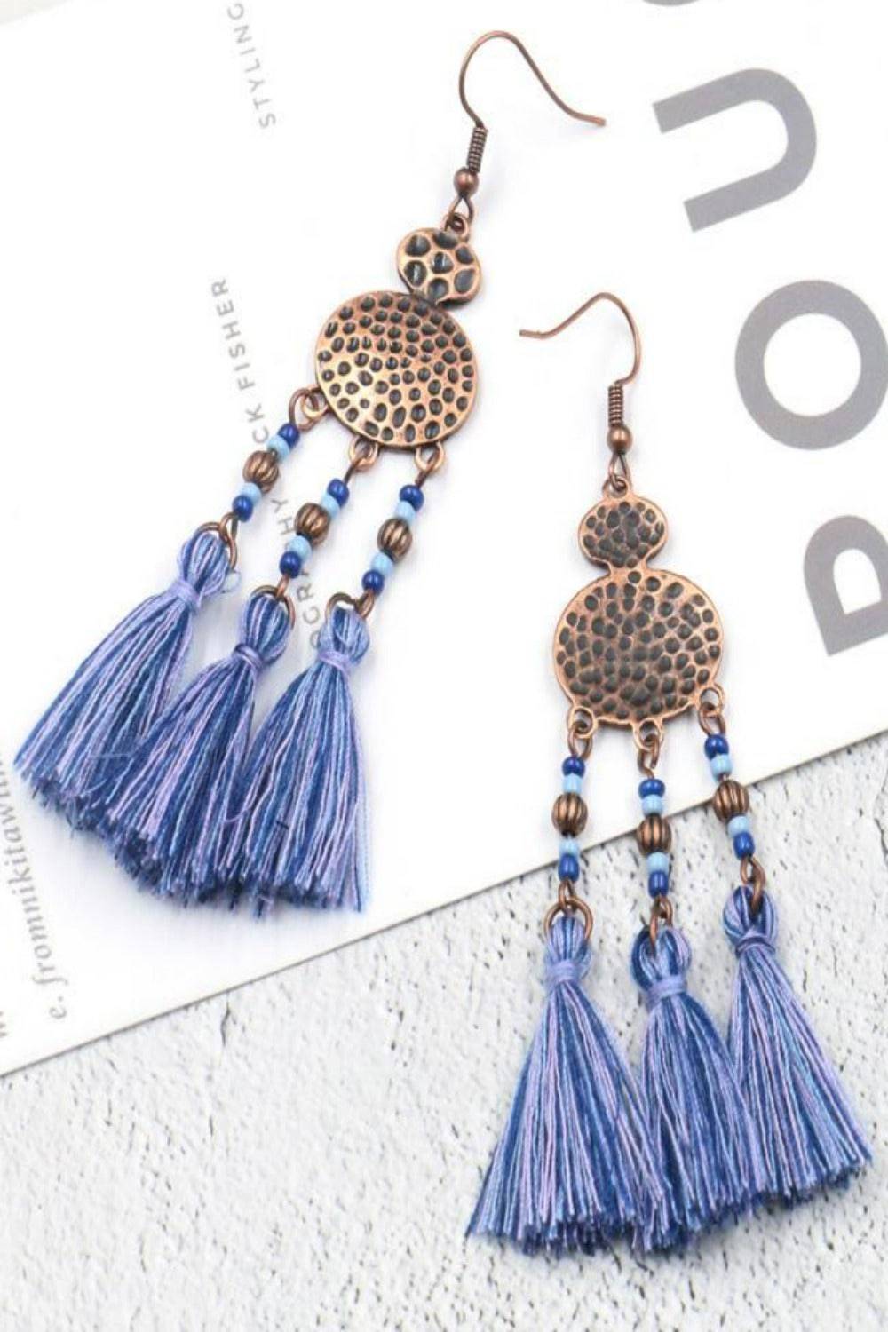 Woven Silk Geometric Fan Tassel Bohemian Earrings - TGC Boutique - Dangle Earrings