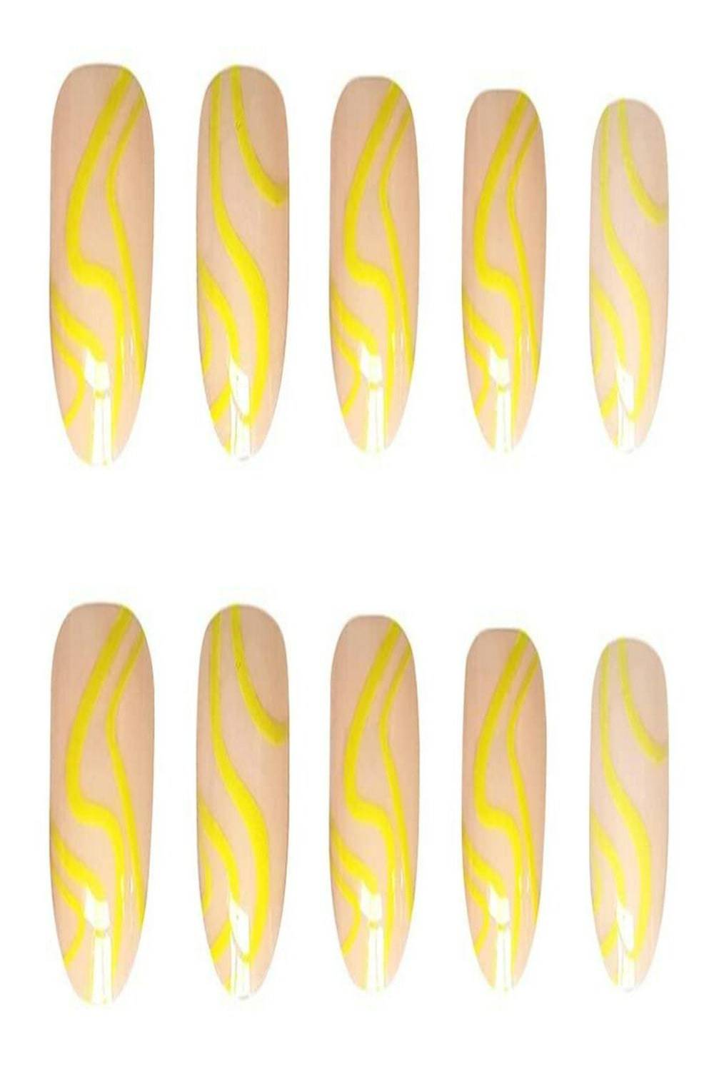Yellow French Tip Wave Swirl Press On Nails Kit - TGC Boutique - Press On Nails