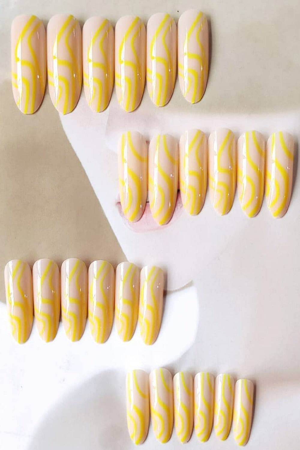 Yellow French Tip Wave Swirl Press On Nails Kit - TGC Boutique - Press On Nails