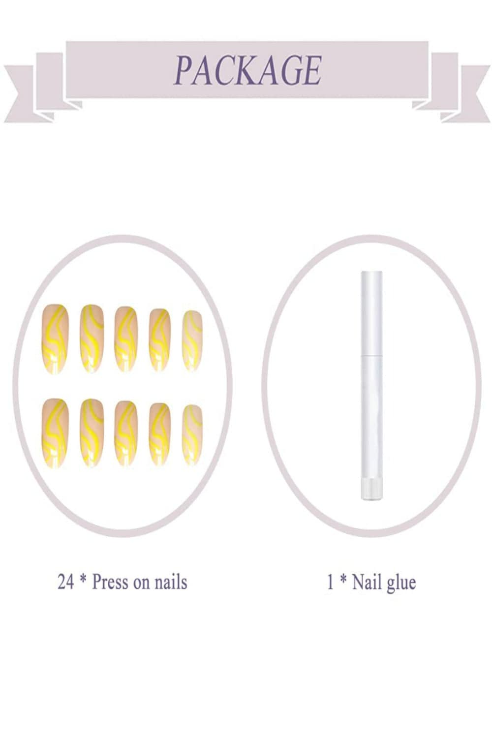 Yellow French Tip Wave Swirl Press On Nails Kit - TGC Boutique - Press On Nails