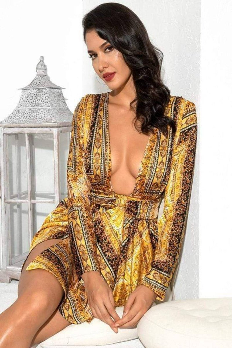 Yellow Vintage Versace Print Mini Dress - TGC Boutique - Bodycon Dress