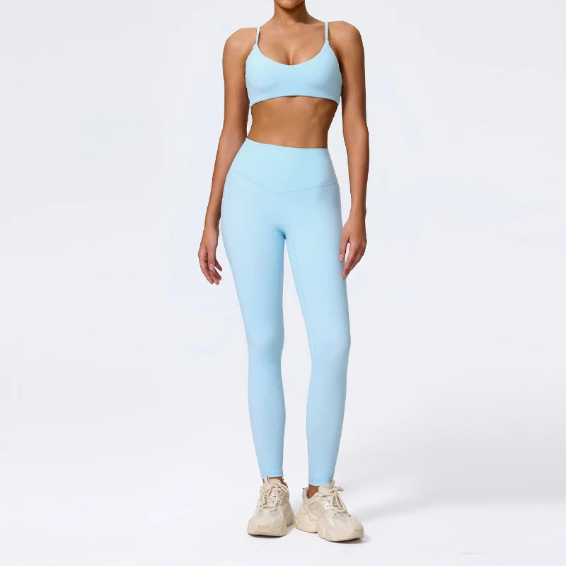 Sky blue leggings set colour swatch, full length front view