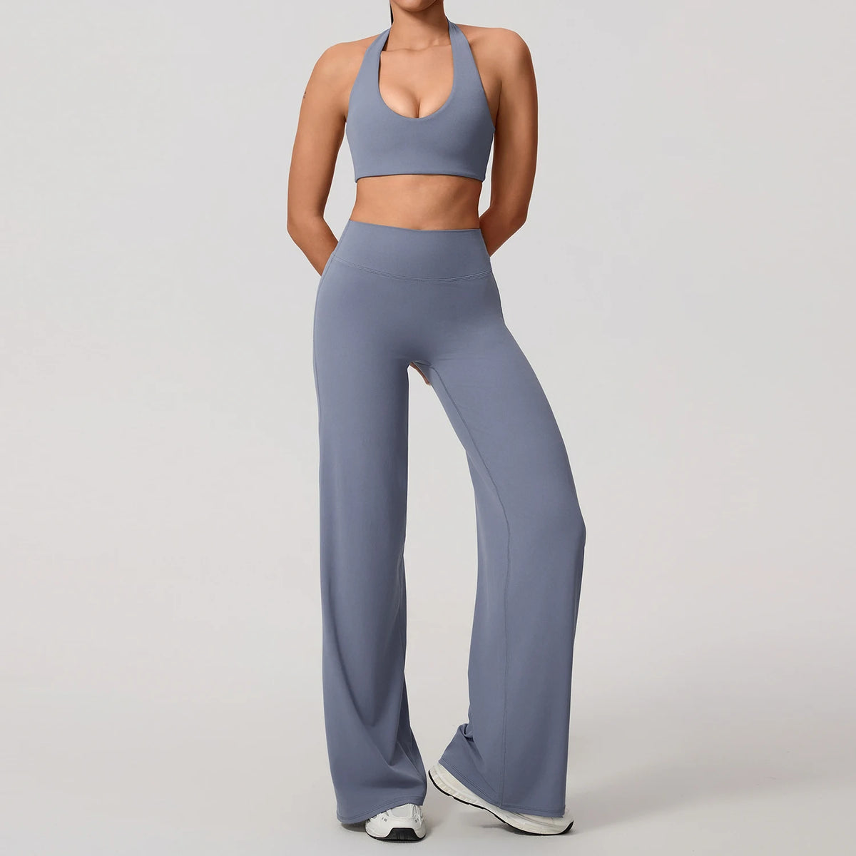 Granite blue workout set colour swatch, full length front view