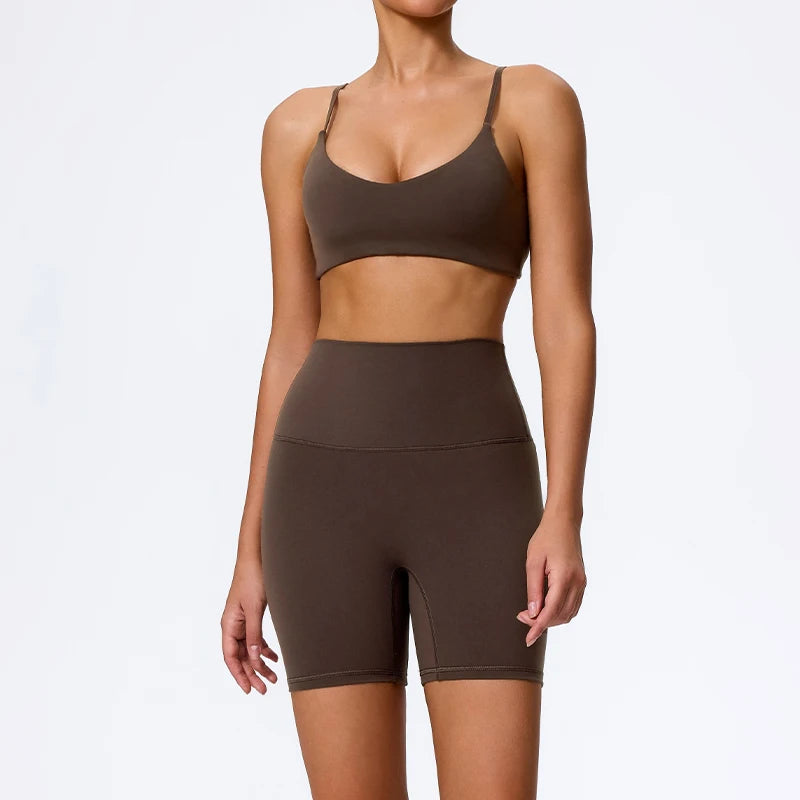 Dark coffee biker shorts colour swatch, full length front view