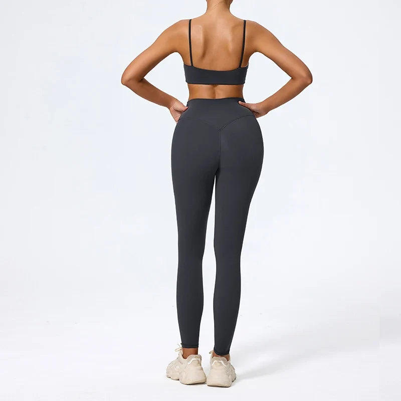 Navy blue leggings set full length back view