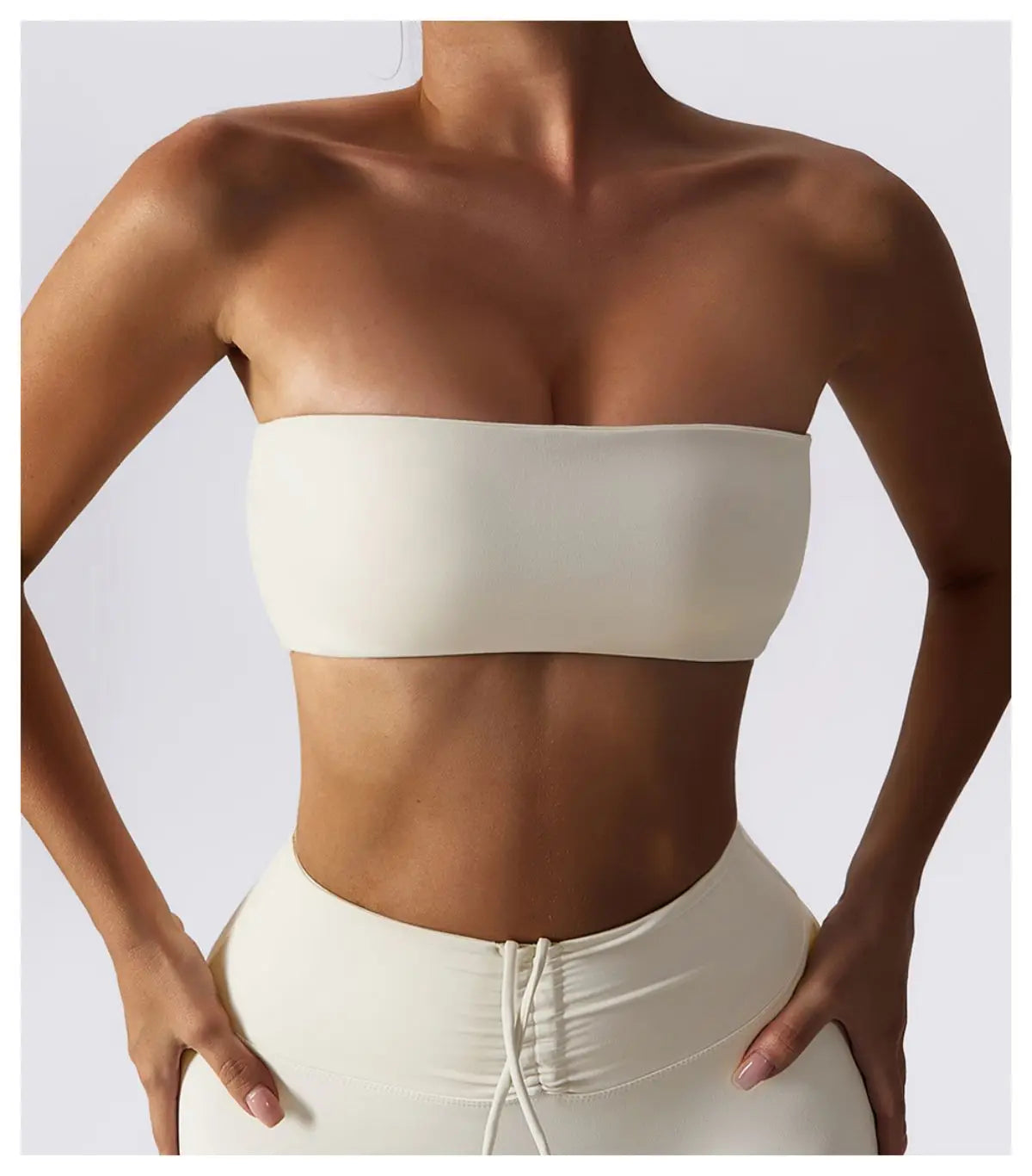 Ivory strapless bra for tube tops, front view