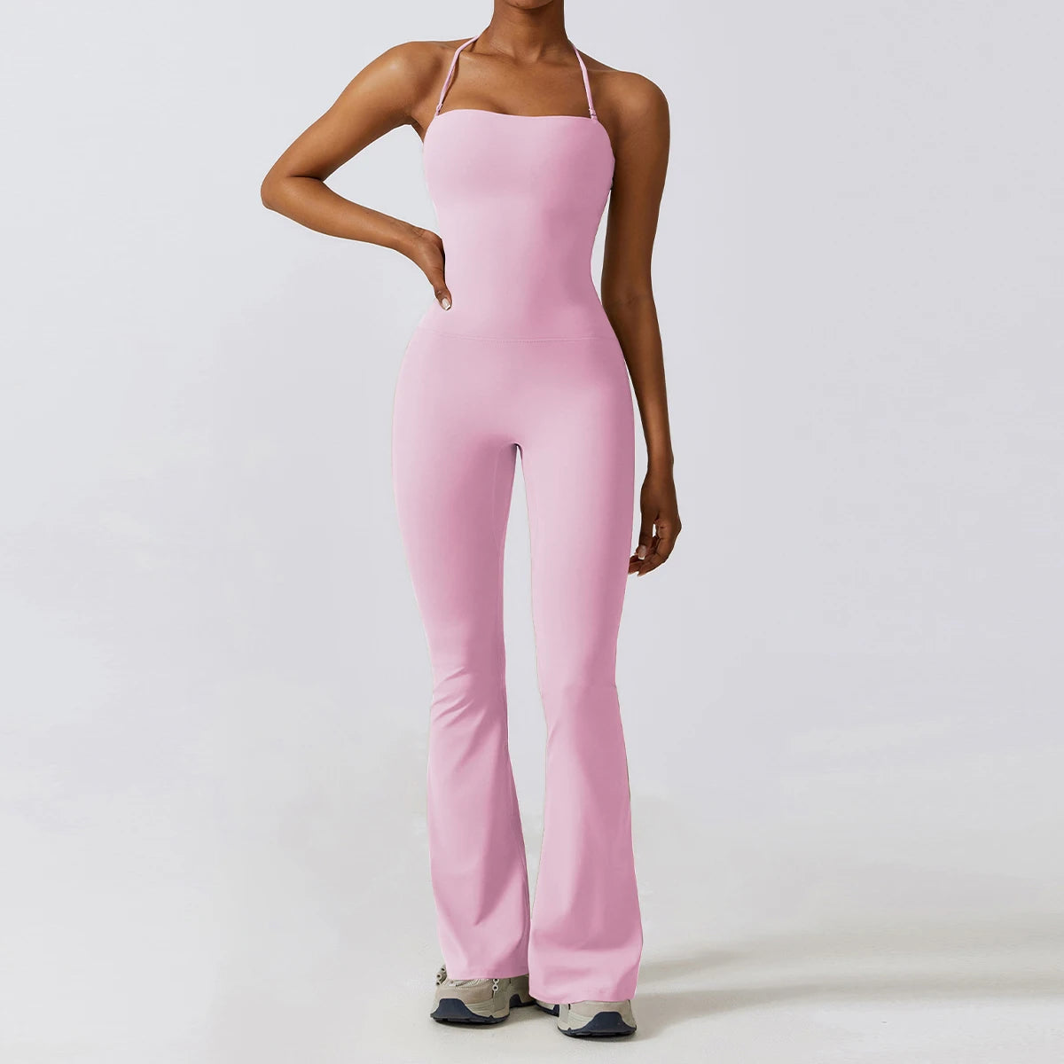 Pink jumpsuit colour swatch, full length front view