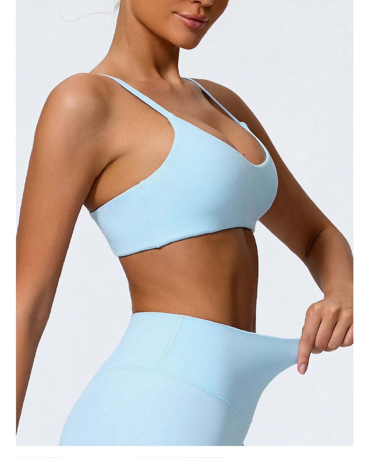 Sky blue biker shorts back view showing the centre seam
