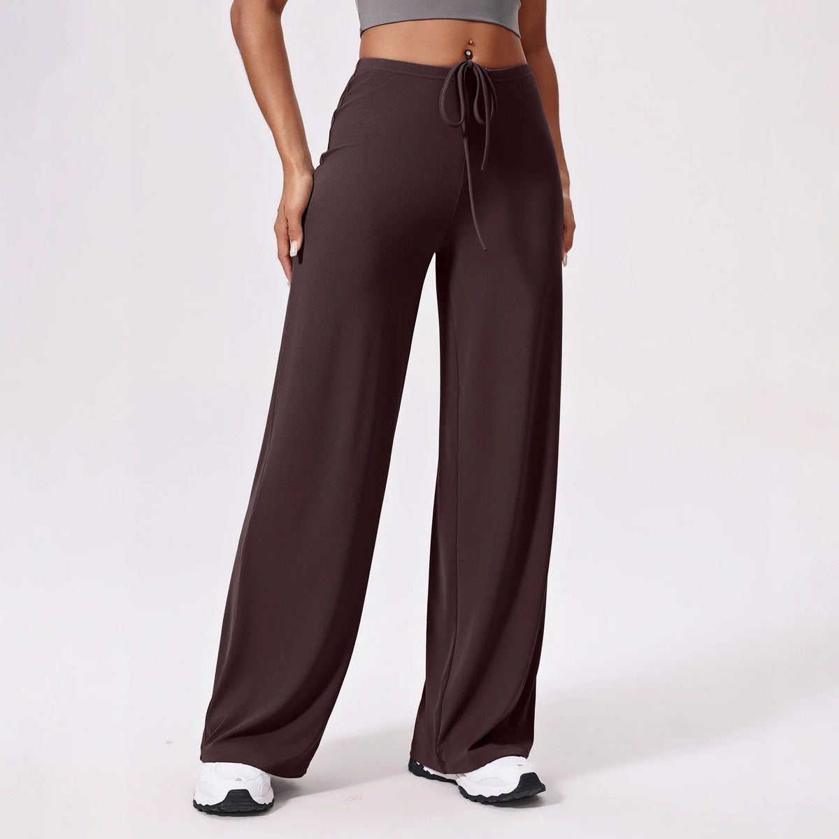 Coffee brown yoga pants for women, full length front view
