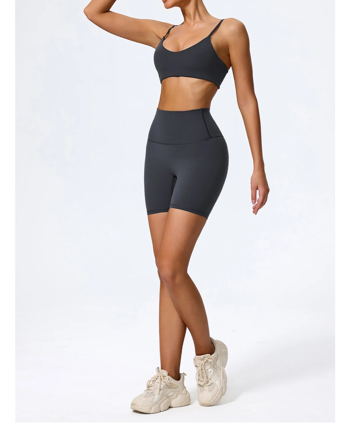 Navy blue biker shorts back view showing the seat shape