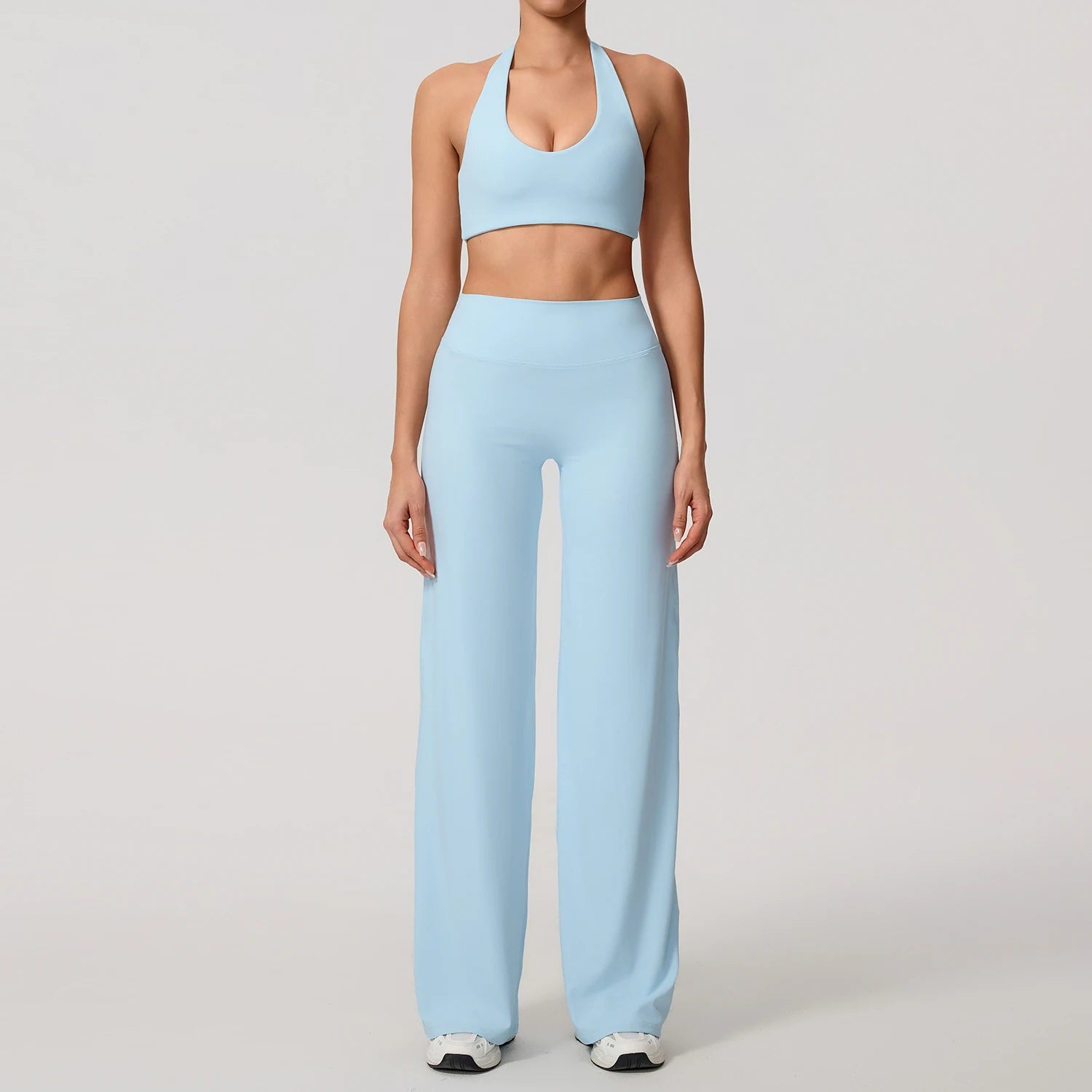 Cloud blue workout set colour swatch, full length front view