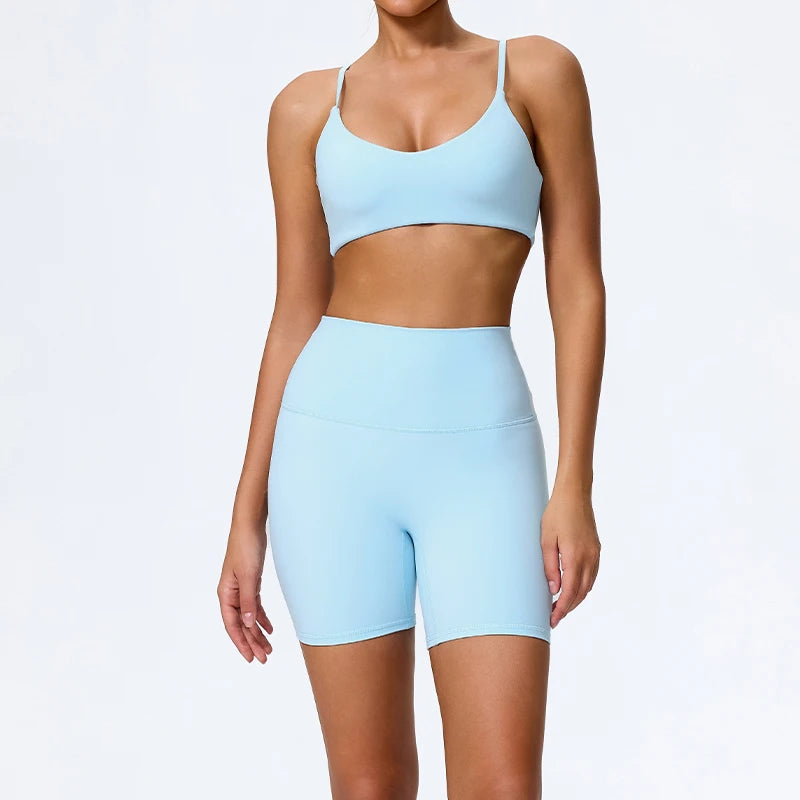Sky blue biker shorts colour swatch, full length front view
