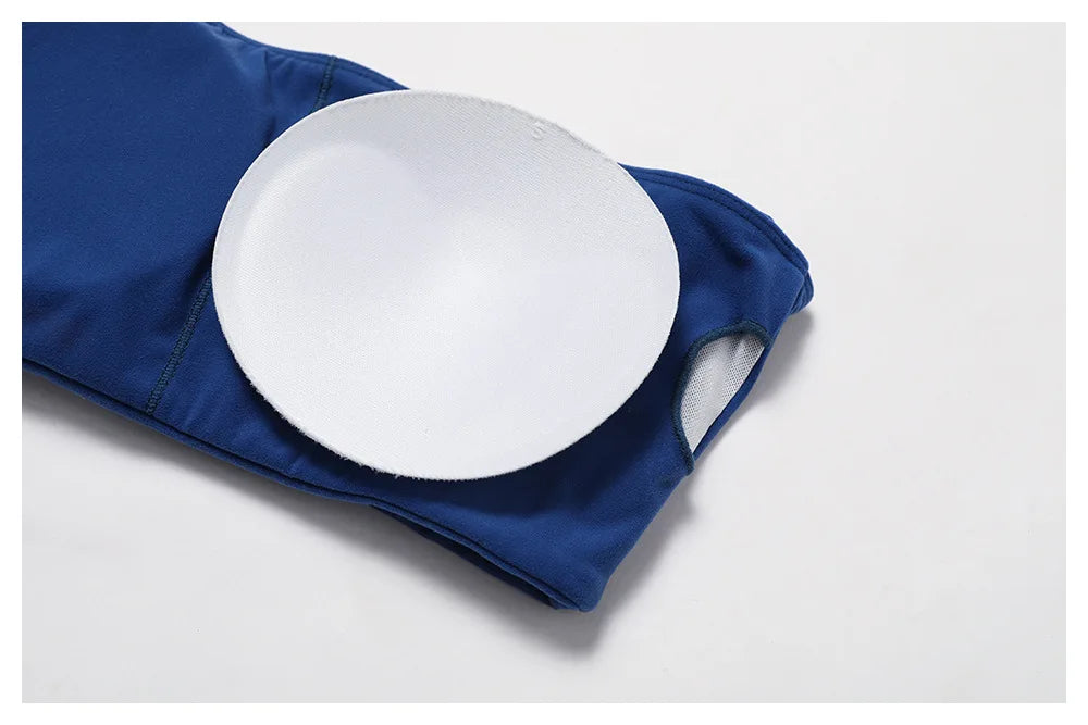 Bandeau bra with the removable foam cup lifted out of the inner pocket